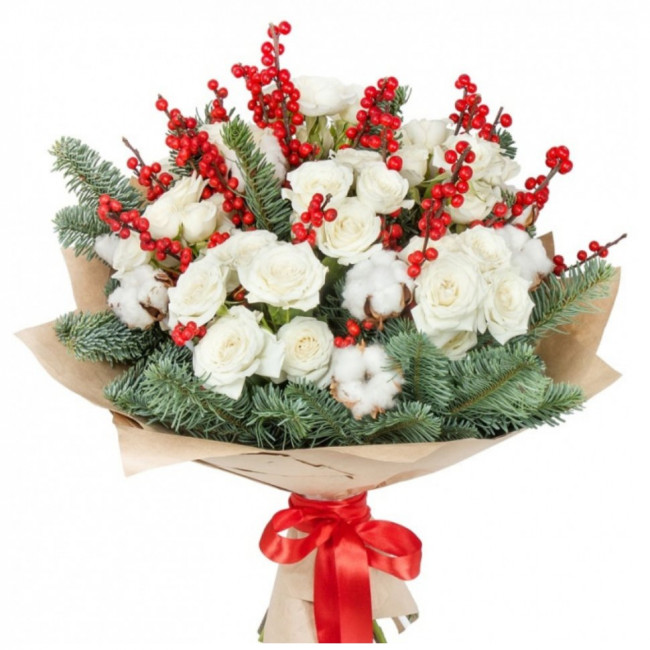Букет цветов "Новогодний букет из кустовых роз"